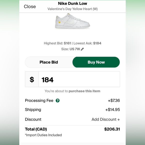 Nike Dunk Low ‘Yellow Heart’ Size 7W - Picture 2 of 2